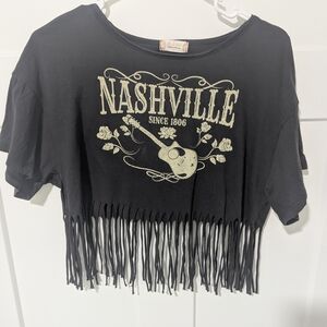 Women's Altar'd State Black Fringe Cropped Nashville Tee